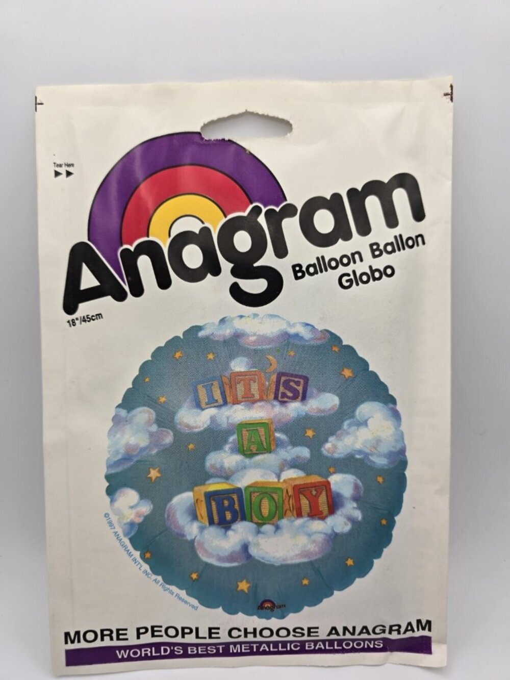 Anagram Vintage "It's a Boy!' Foil Metallic Helium Balloon 1990s Gender Reveal